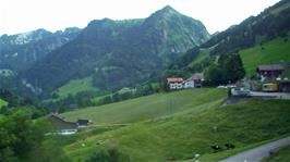 View back to Allières station as we pass the half-way point on our train journey from Montreaux to Château d'Oex